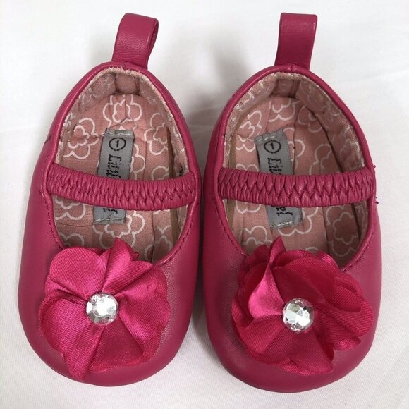Little Angel Infant Girls Ballet Shoes Size 1 Pink Flower Rhinestone Mary Jane - Picture 1 of 4